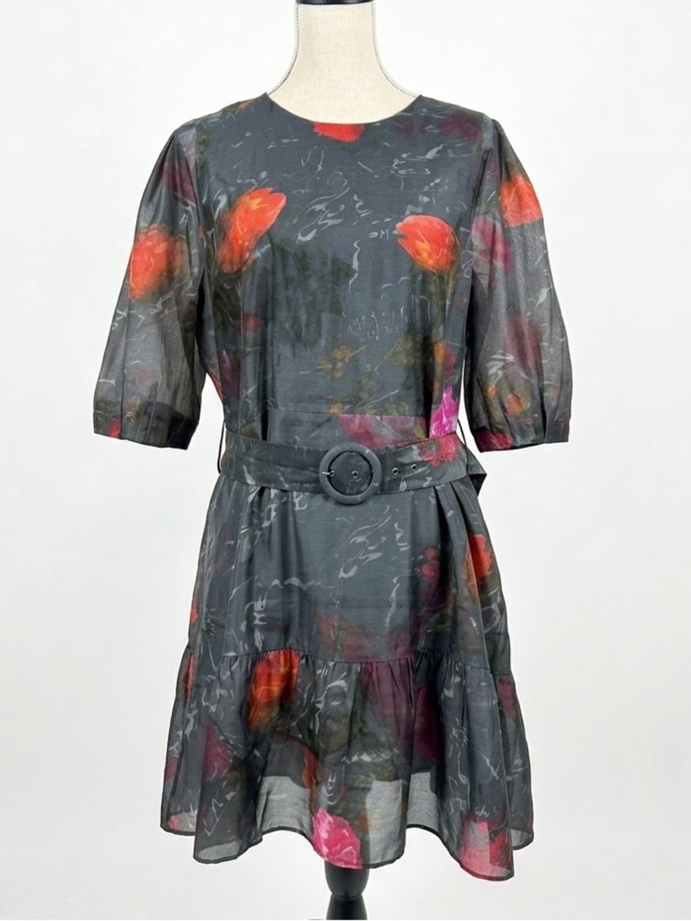 Ted Baker London Tatya Puff Sleeve Belted Mini Dress in Black Size 6